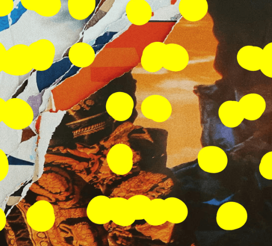 Scratched paper with yellow dots and an artful decorative image.