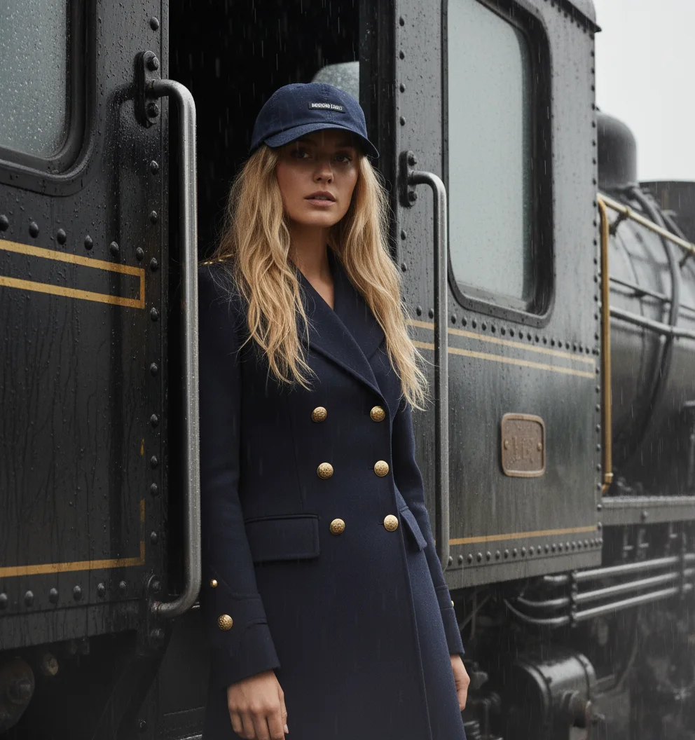 visual created by scene4 ai product photography tool - clothing campaign shoot of high fashion model on a train