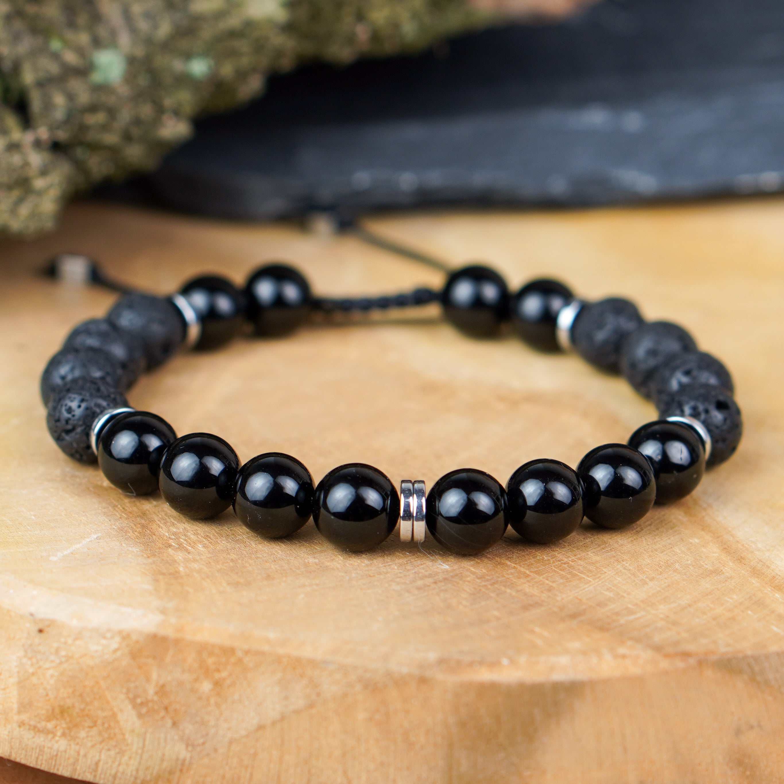Biżuteria męska z naturalnych kamieni bransoletka ochronna z onyksu i hematytu