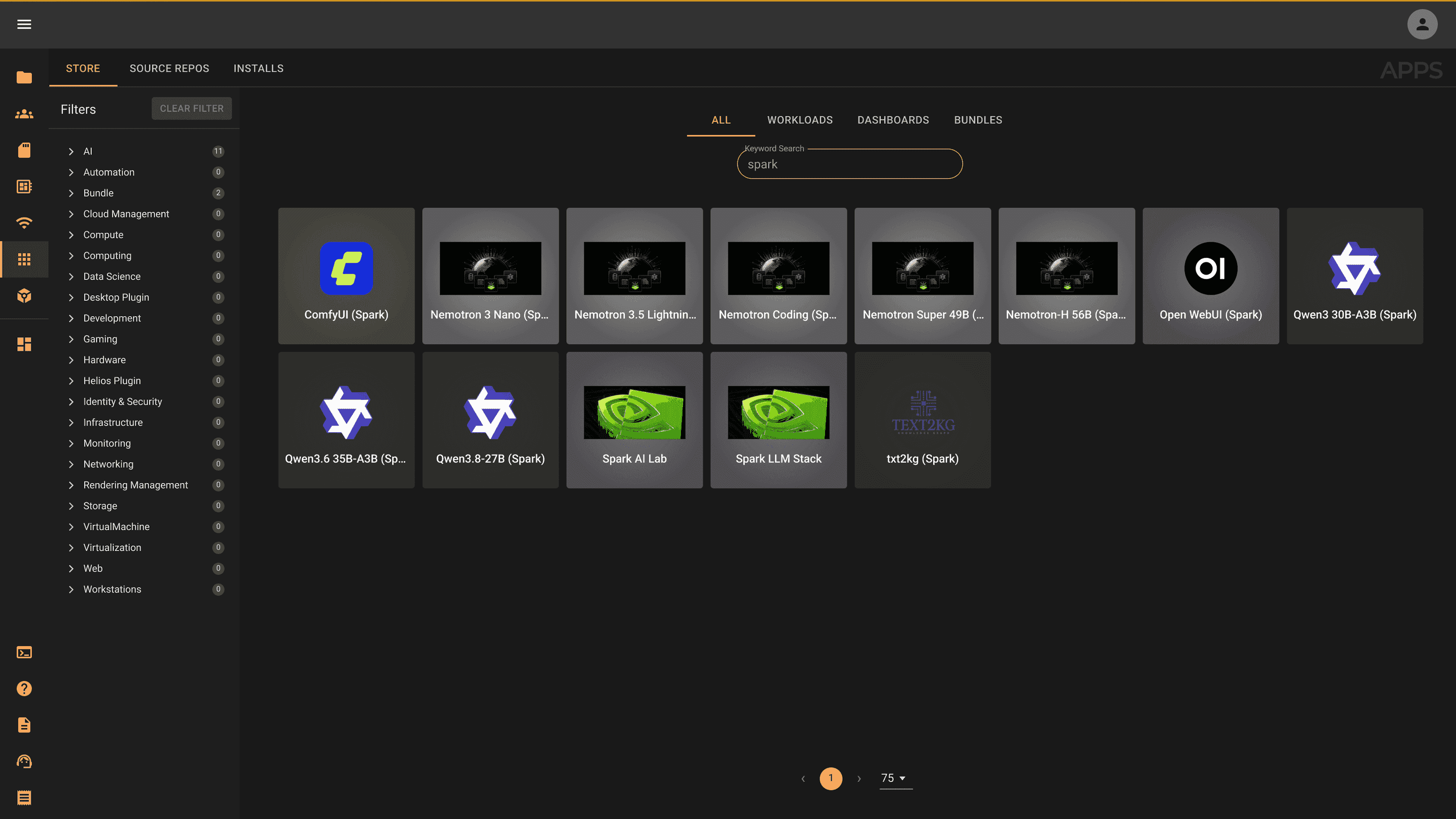 Orion Apps Spark Kit on a DGX Spark, model servers and interfaces ready to install