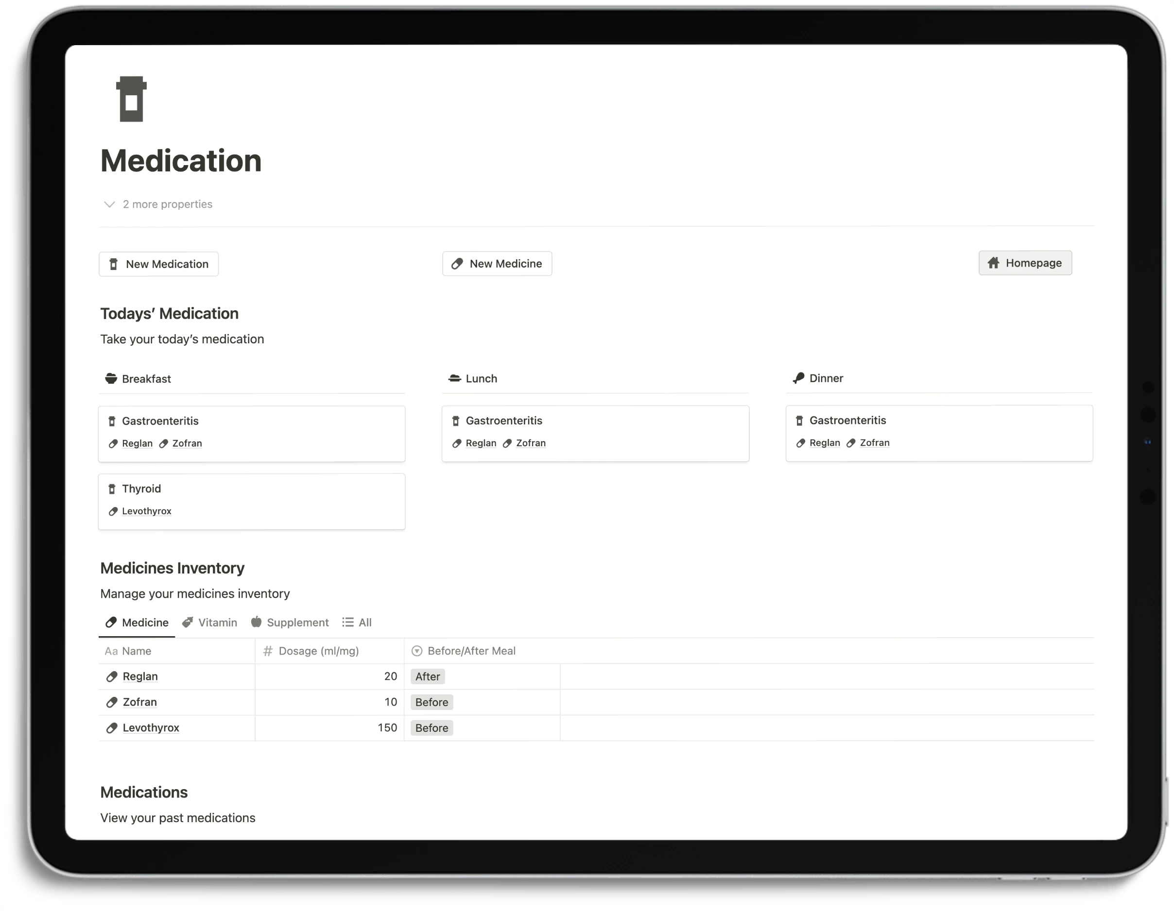 Notion Optimal Health System - Medication