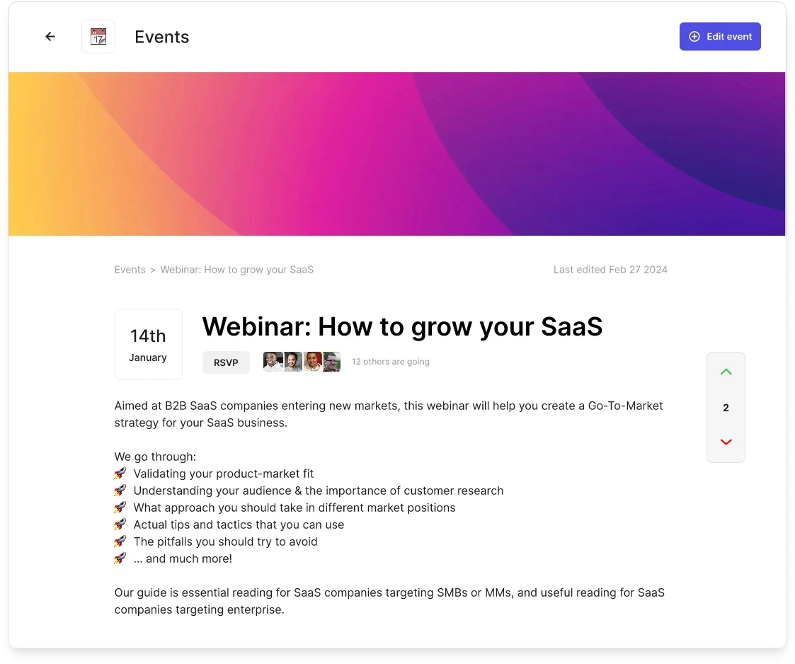 RSVP management for events in the Turf platform.