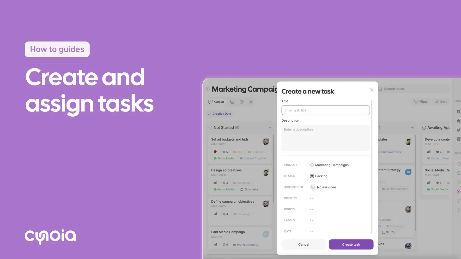 How to create and assign tasks in Cynoia