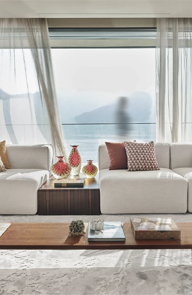 living room in a modern lucury villa in lake como