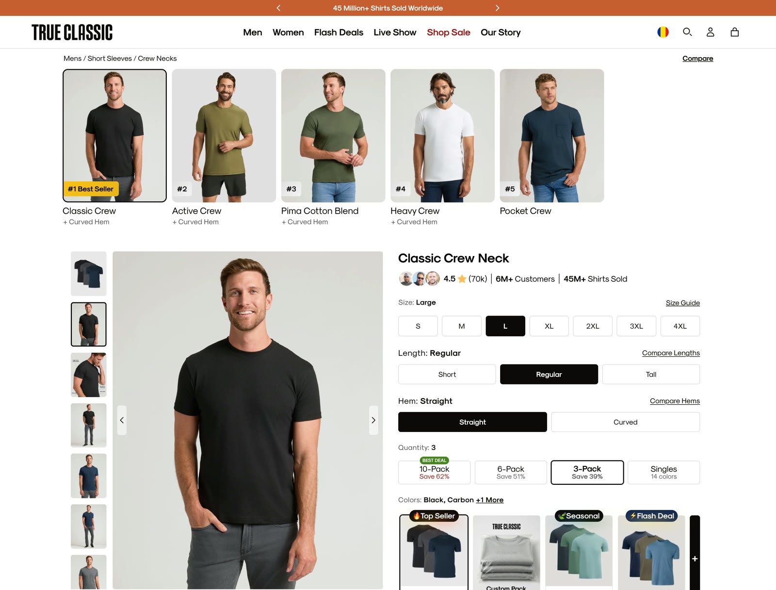 True Classic's crew neck product page used as the AI agent's reference