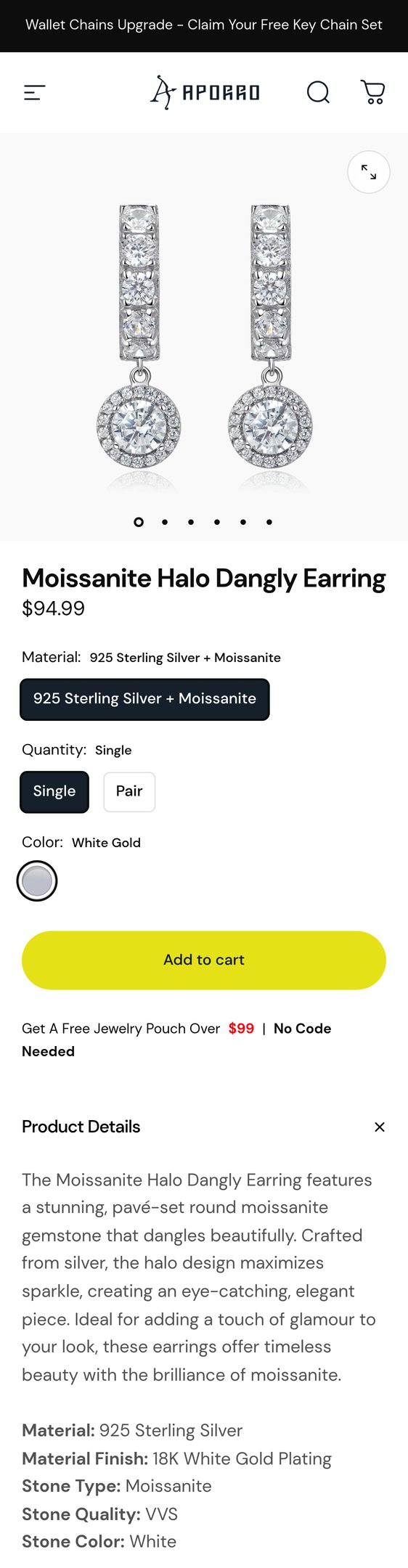 Jewelry product options include: earring for Moissanite Halo Dangly Earring from APORRO.