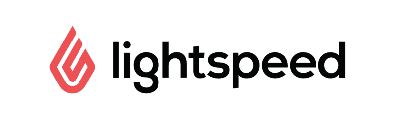 Lightspeed logo with its red flame icon on a white background