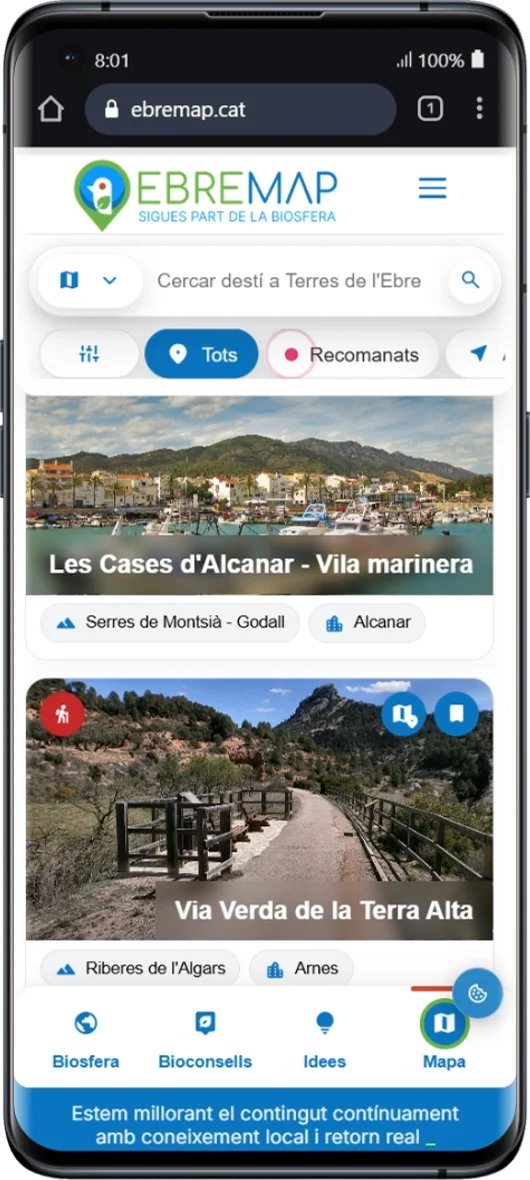 EbreMap en mòbil - Visió llista