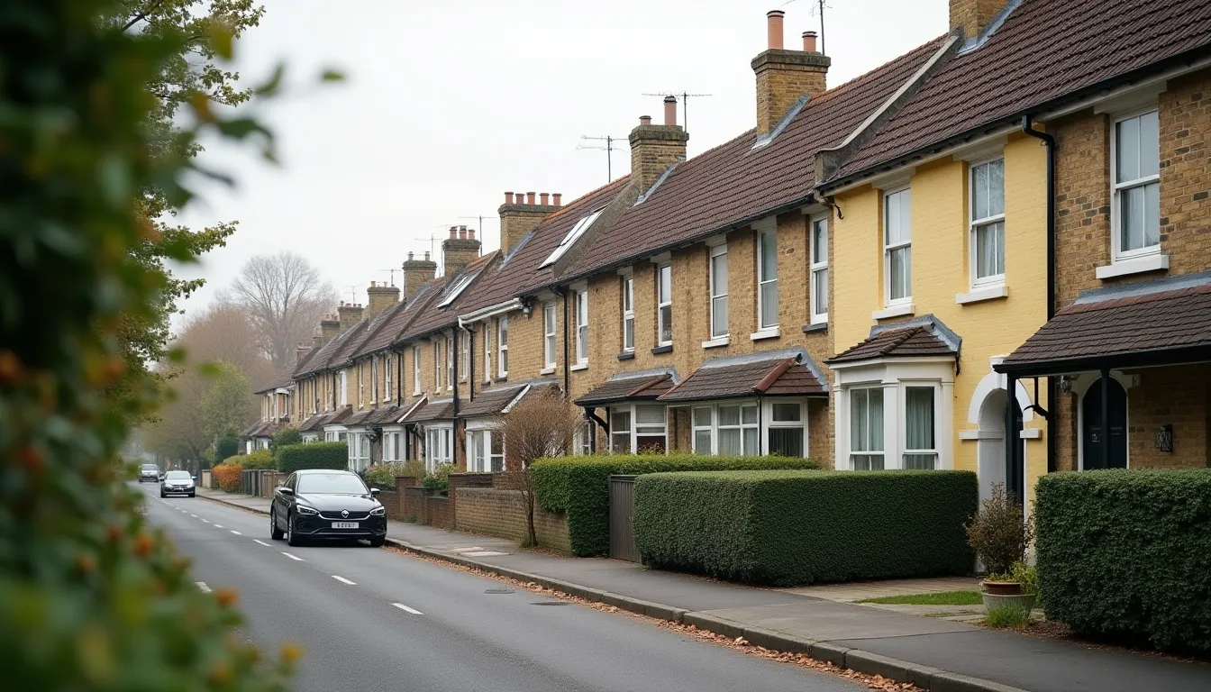 Traditional UK residential houses along quiet street typical of buy-to-let investment areas.