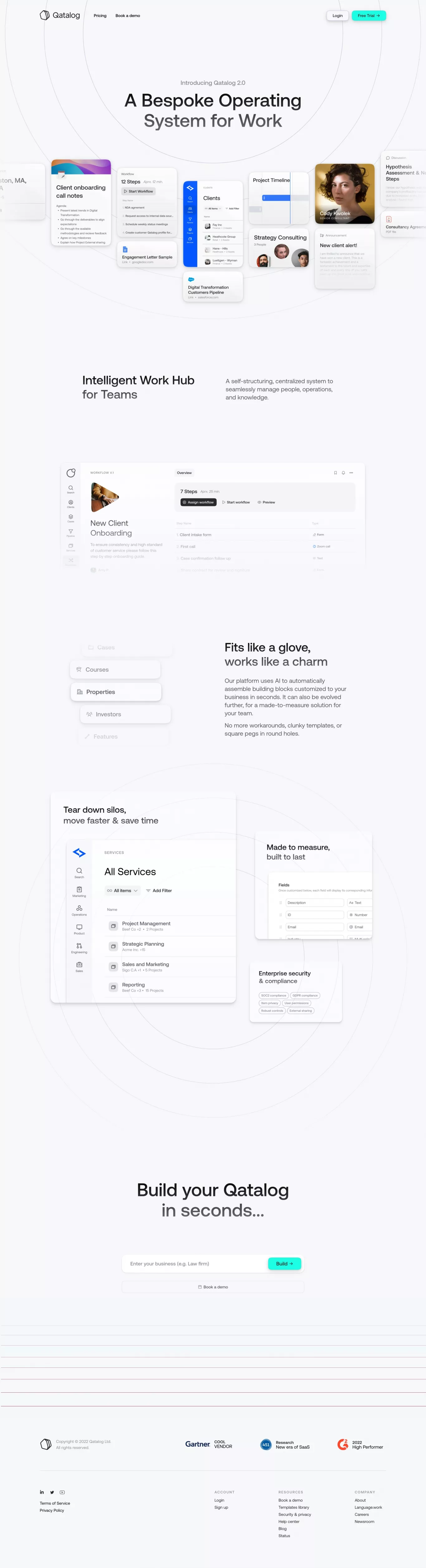 Qatalog landing page screenshot showcasing HR and Tech design