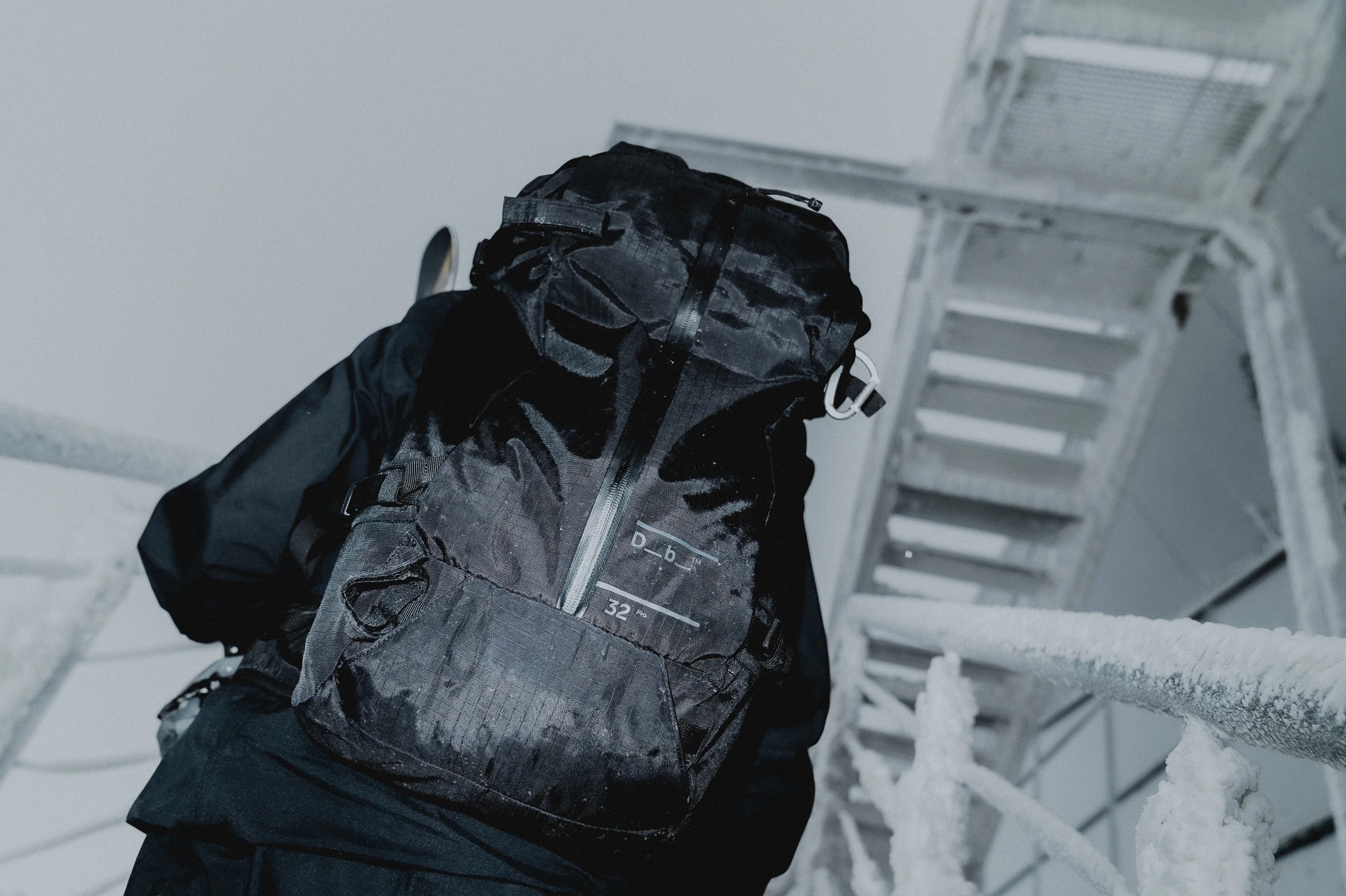 close look on details on black backpack.