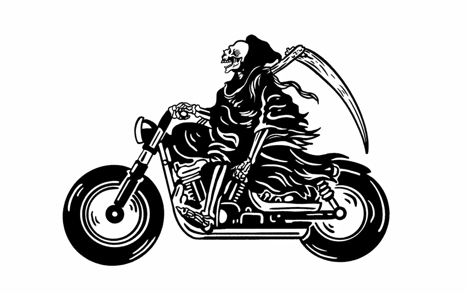 Skeleton on motorcycle drawing