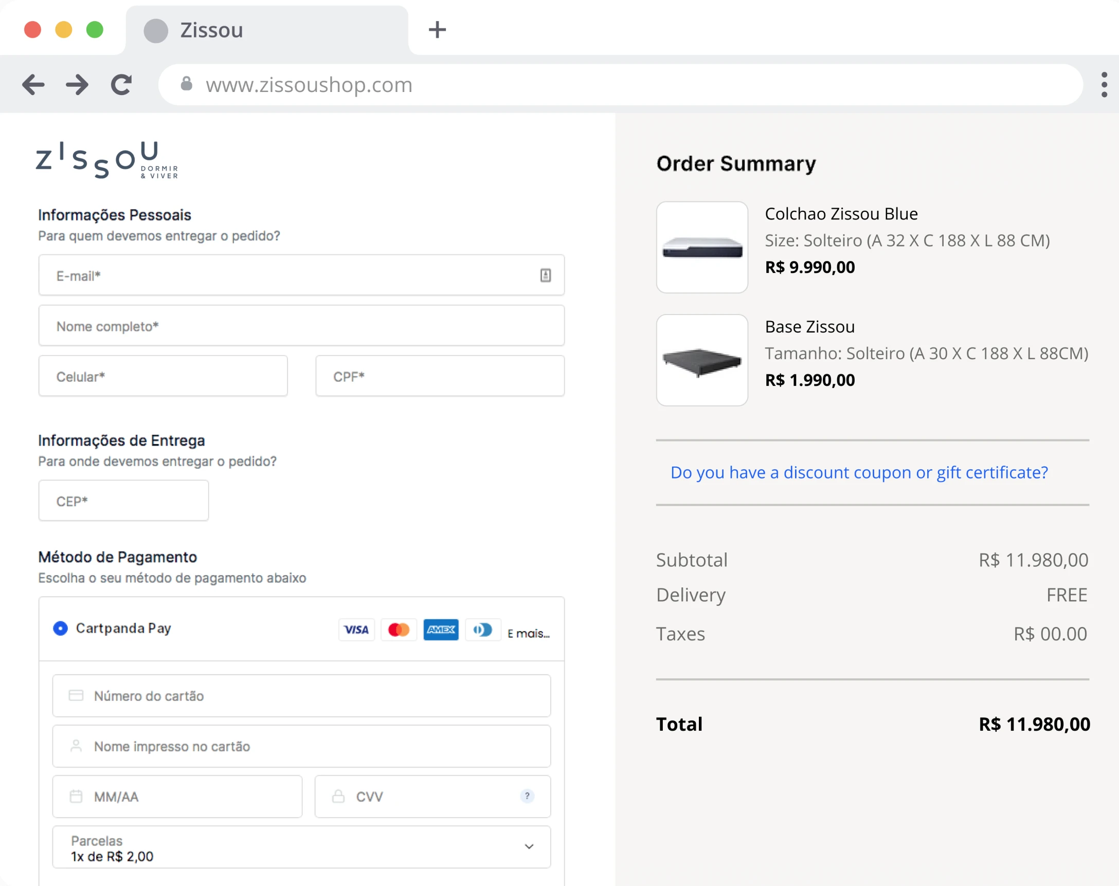 interface de checkout cartpanda de marca