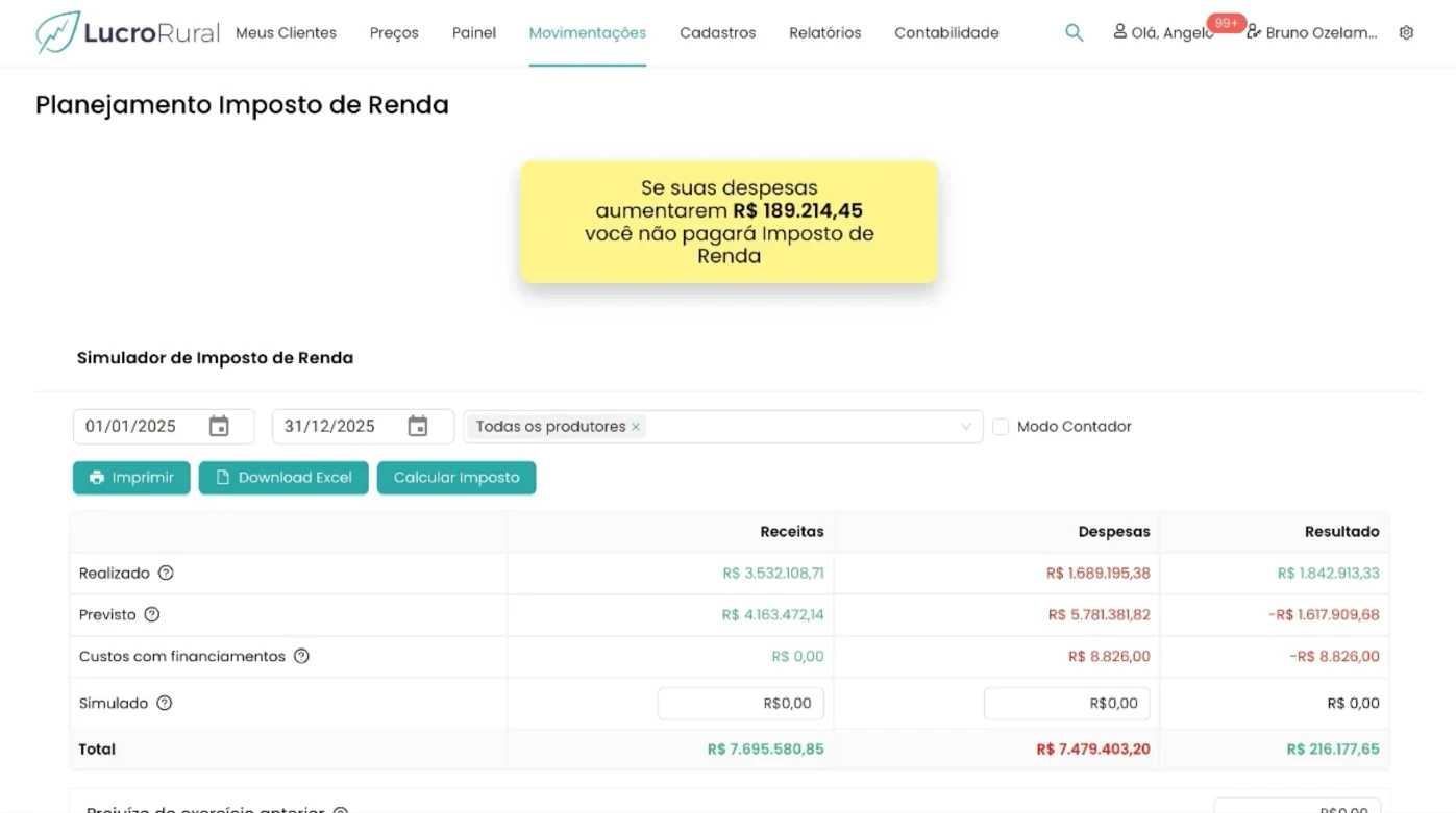 Print da tela de calculadora de imposto de renda