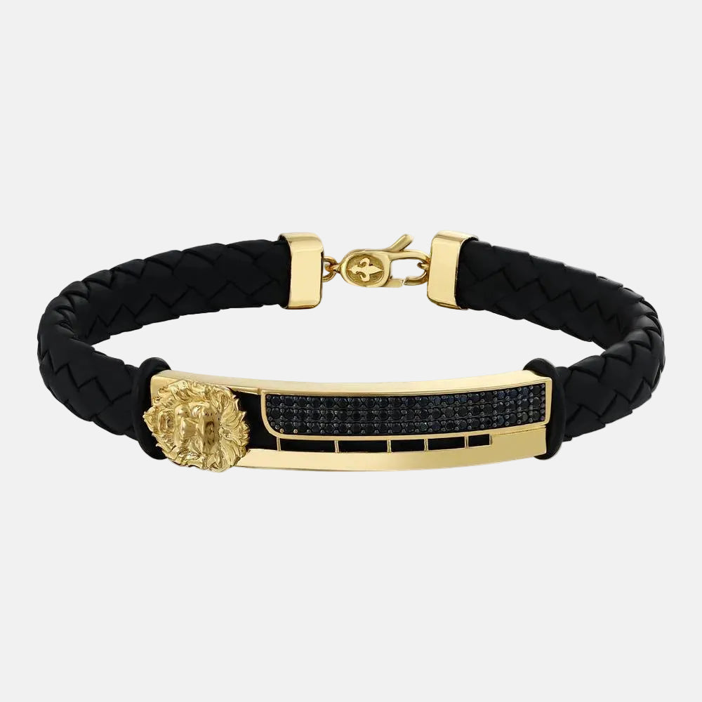 Assos Pırlanta 14 Ayar Altın Aslan Figürlü Siyah Erkek Bileklik