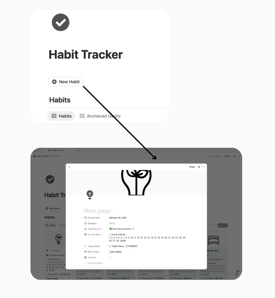 Daily habit tracking system in Notion for building consistent routines