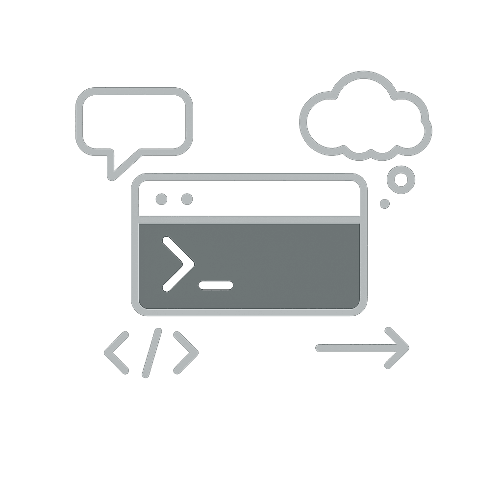 Grafik eines zentralen Mikrochip-Symbols mit „KI“ in der Mitte, von dem aus Verbindungen in Form von Linien und Punkten strahlen – symbolisiert ein neuronales Netzwerk oder Datenverbindungen.