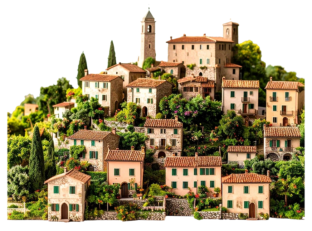 Un piccolo borgo di campagna costruito su una collina

