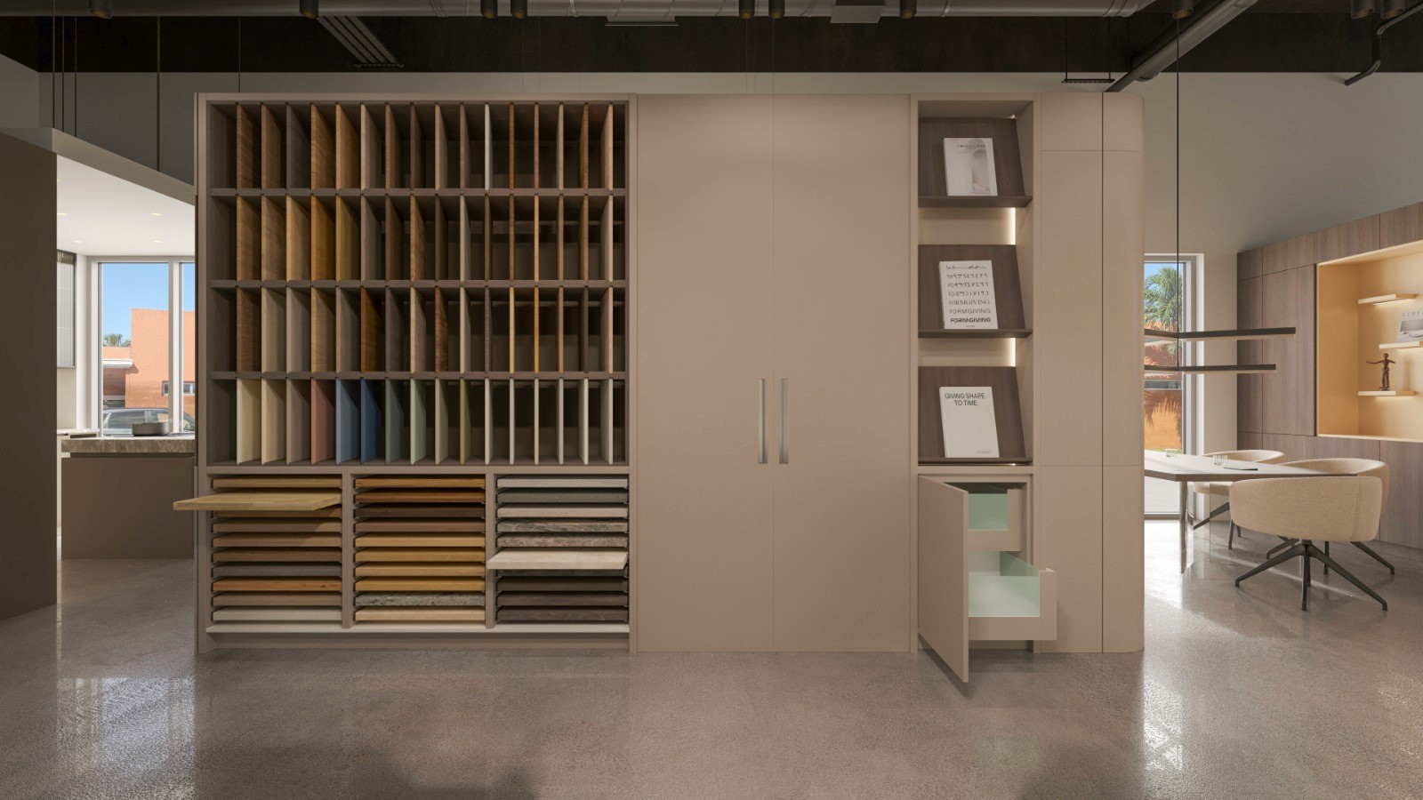 Kabeenet Showroom material sample wall and finish display