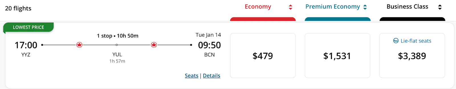 Air Canada flight from YYZ to BCN 3 months in advance