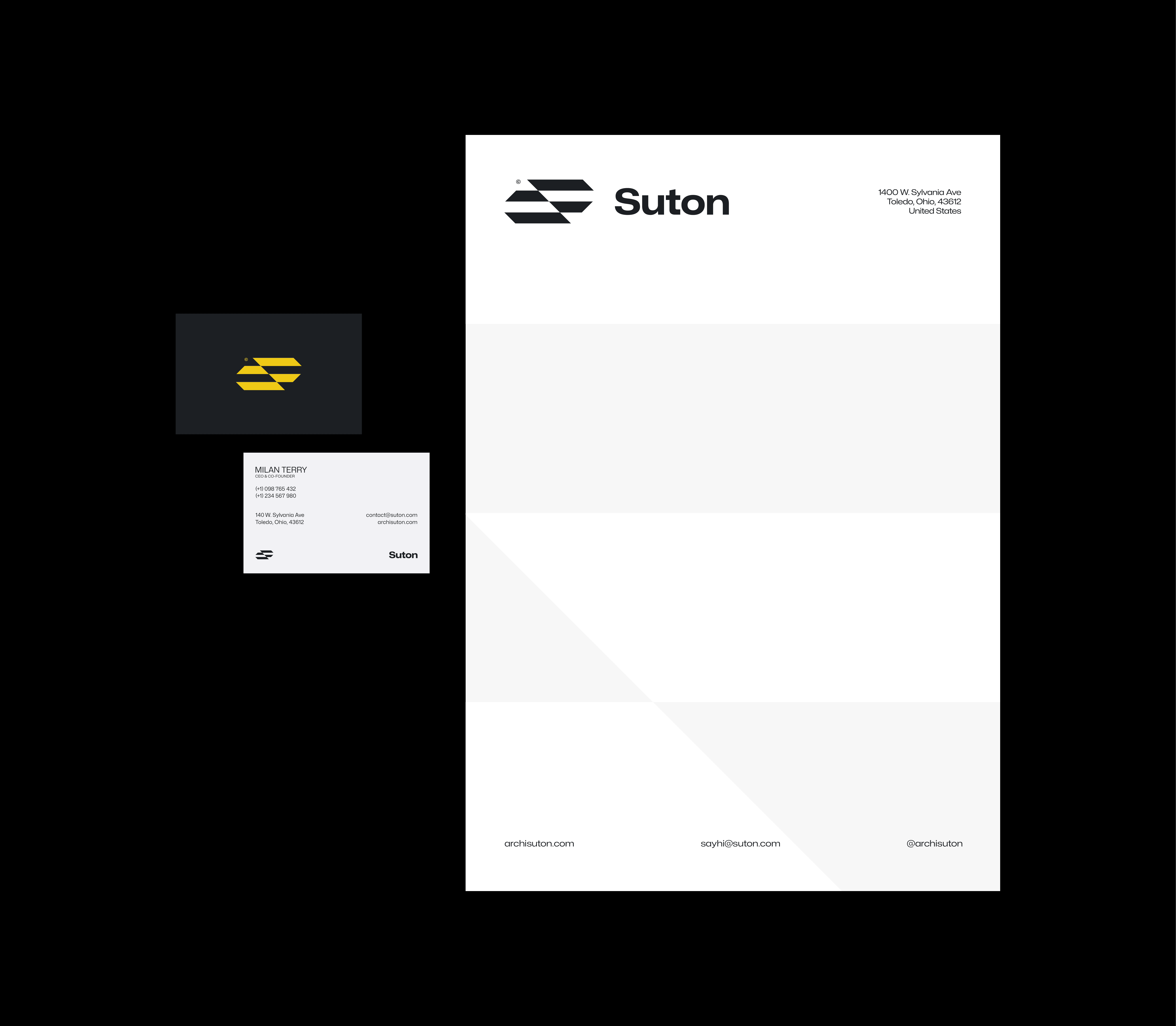 Suton Architecture Company Letterhead And Busniess Cards 2D Presentation, Letterhead And Business Cards In Use