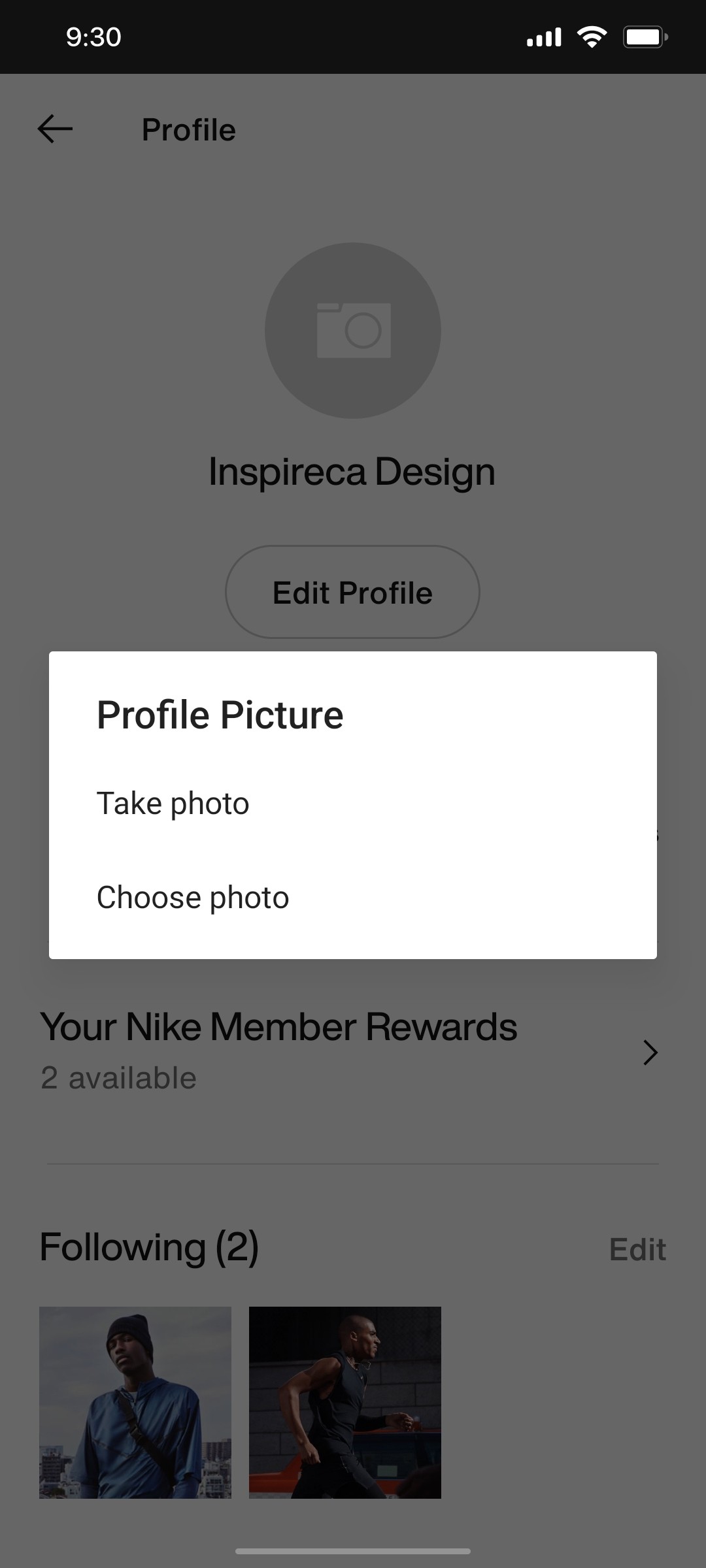 Nike App Profile Picture Screen