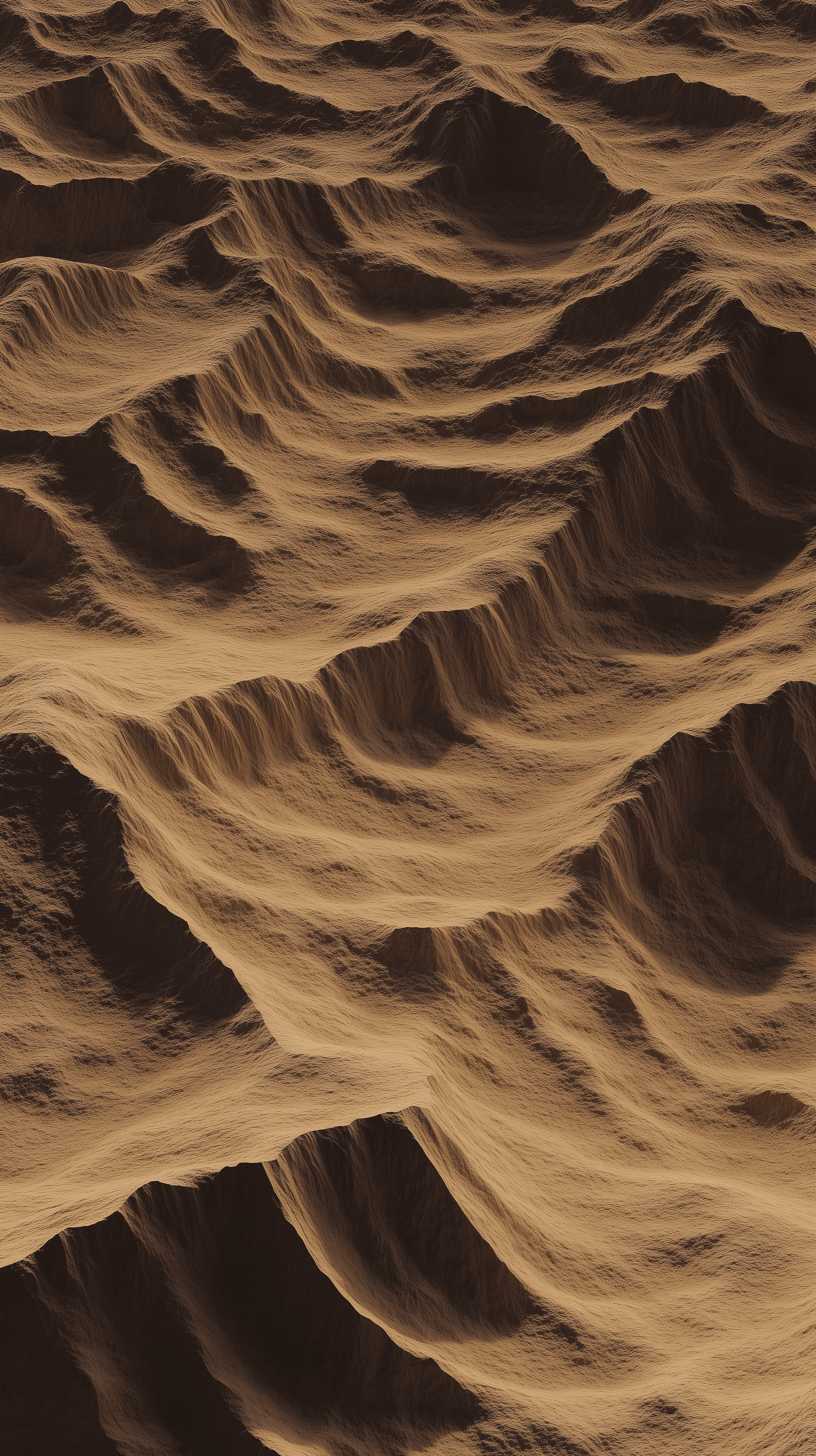 A topographic map of the desert, rendered in a sand texture. The pattern is smooth and complex, with ripples and undulating lines. It has a neutral color tone and is rendered using digital art techniques such as ZBrush. There is a lot of detail in each wave, creating an overall sense of depth.