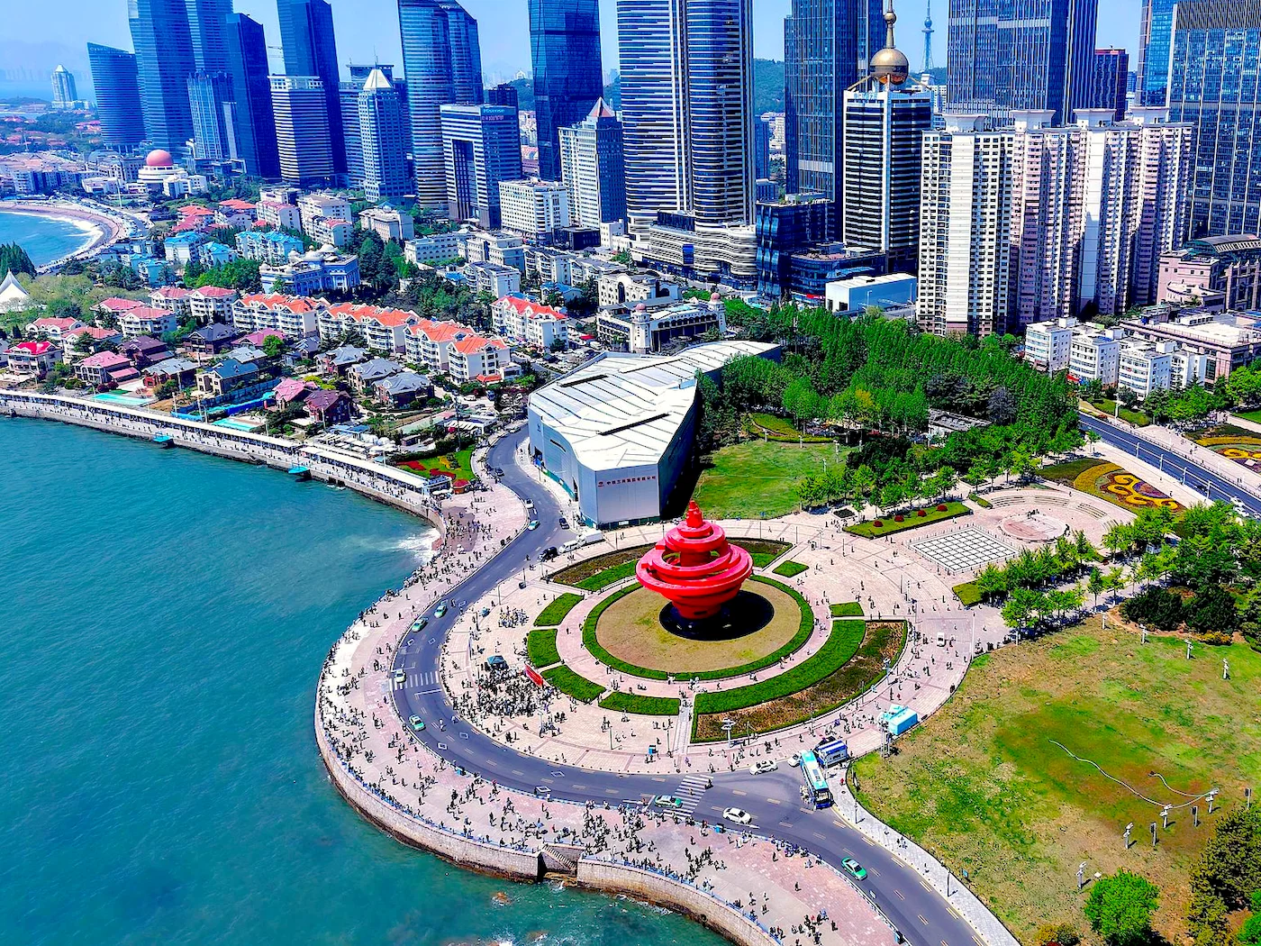 Qingdao coastal skline sunnay day