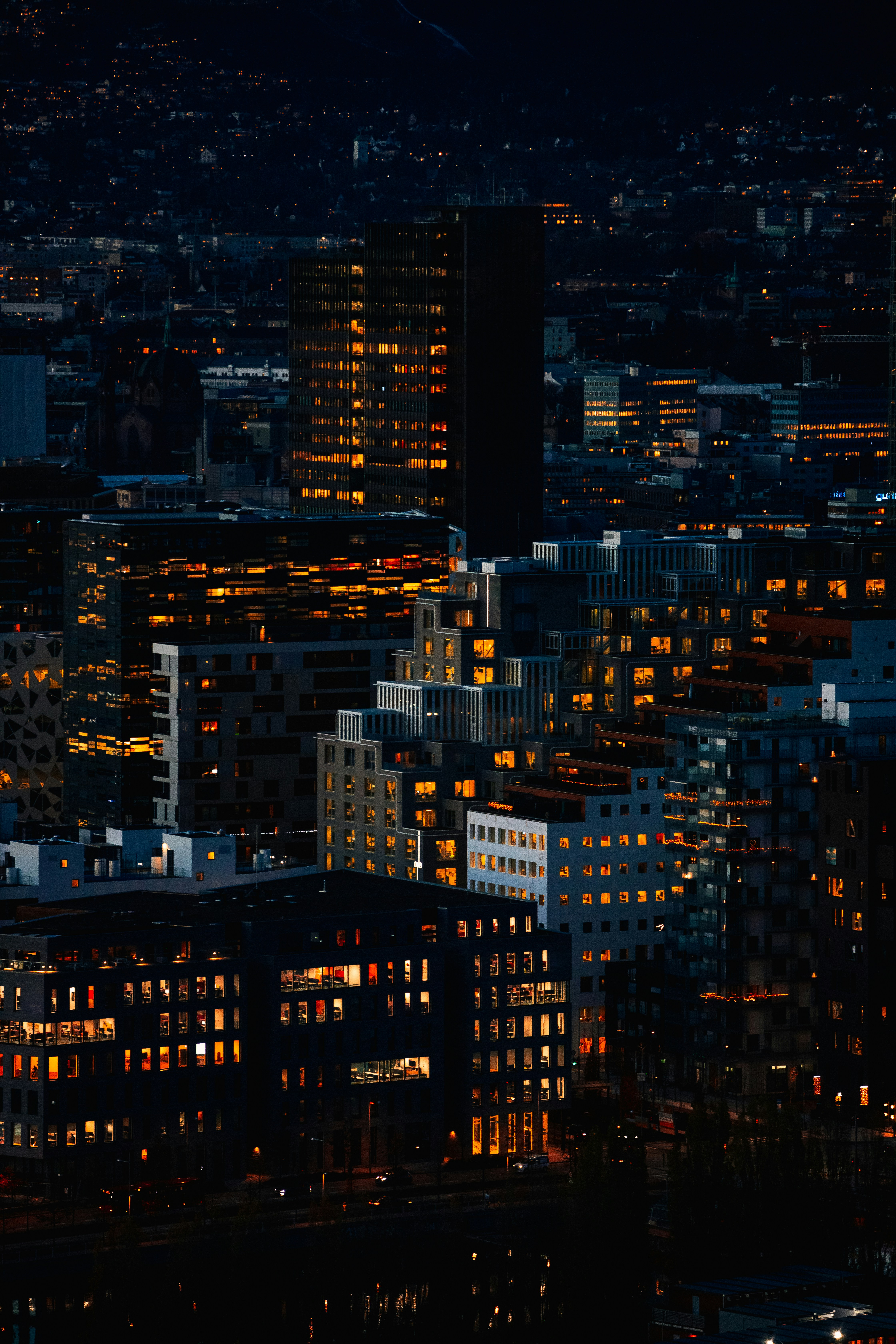 high rise buildings during night time