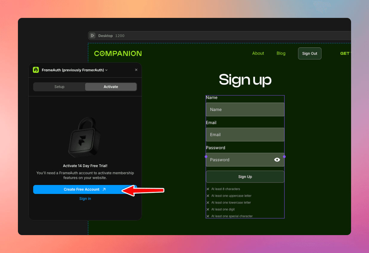 Activate your FramerAuth components