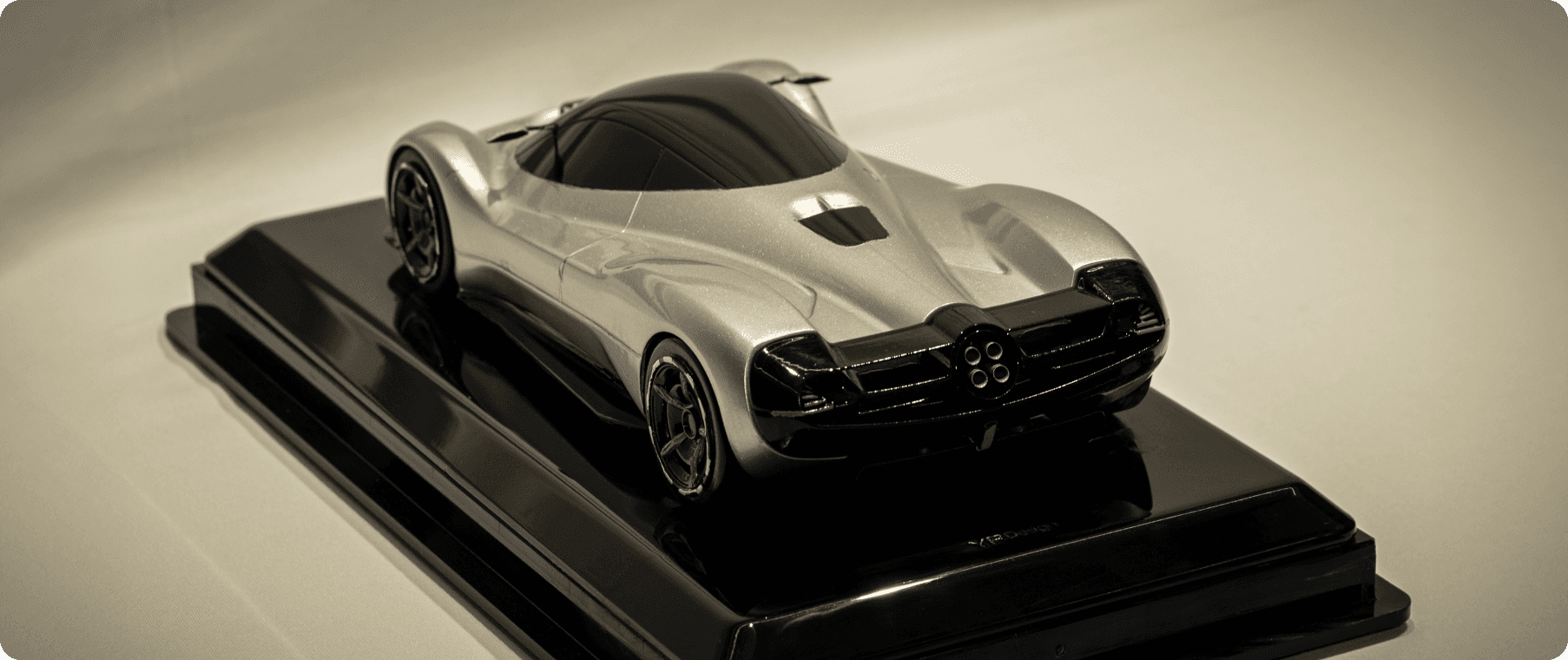 A rear view shot of Pagani Alisea 1:12 Scaled Sculpture designed and manufactured by theCraftiqs.