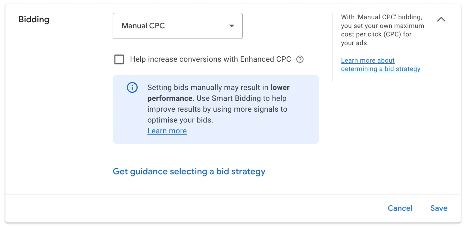 Google Ads console for ad campaign setup