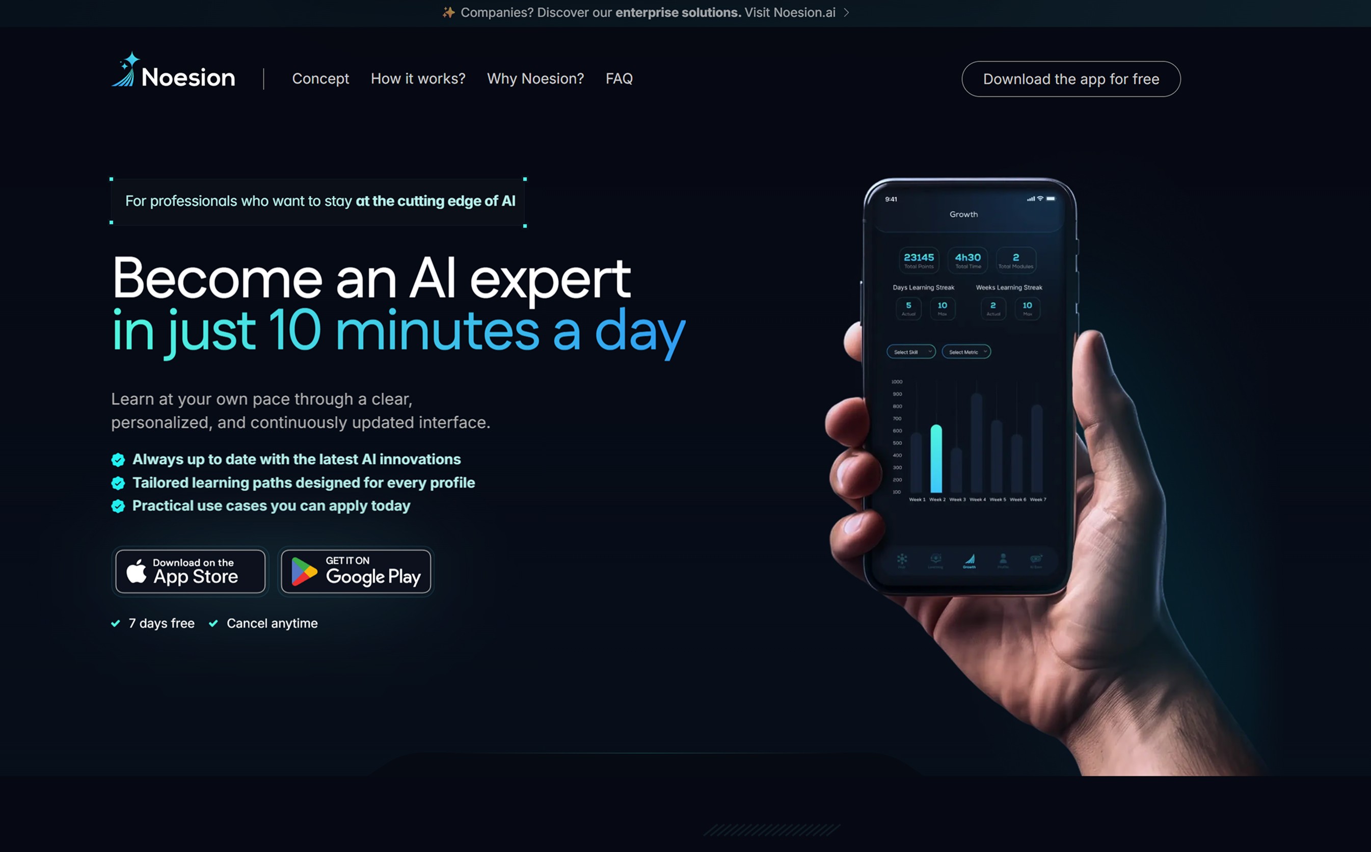 landing page framer noesion