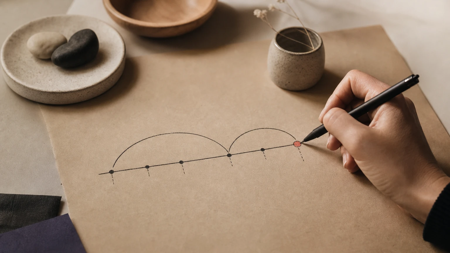 Founder sketching dual-timeline leave planning strategy on paper