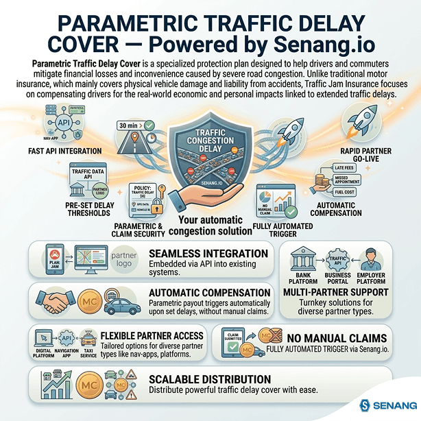 Parametric traffic delay insurance powered by Senang.io real-time congestion monitoring platform