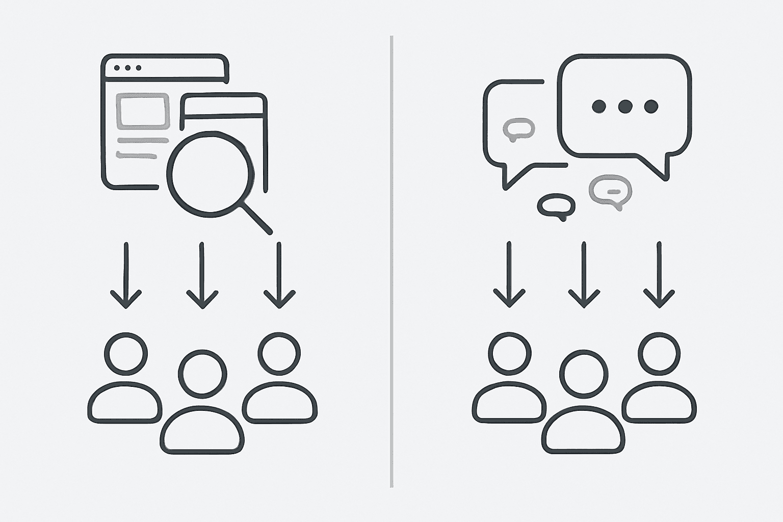 Diagram contrasting traditional SEO funnel with AI-driven GEO funnel producing inbound leads