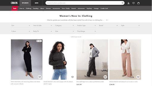 ASOS shopping page with Moonsift extension