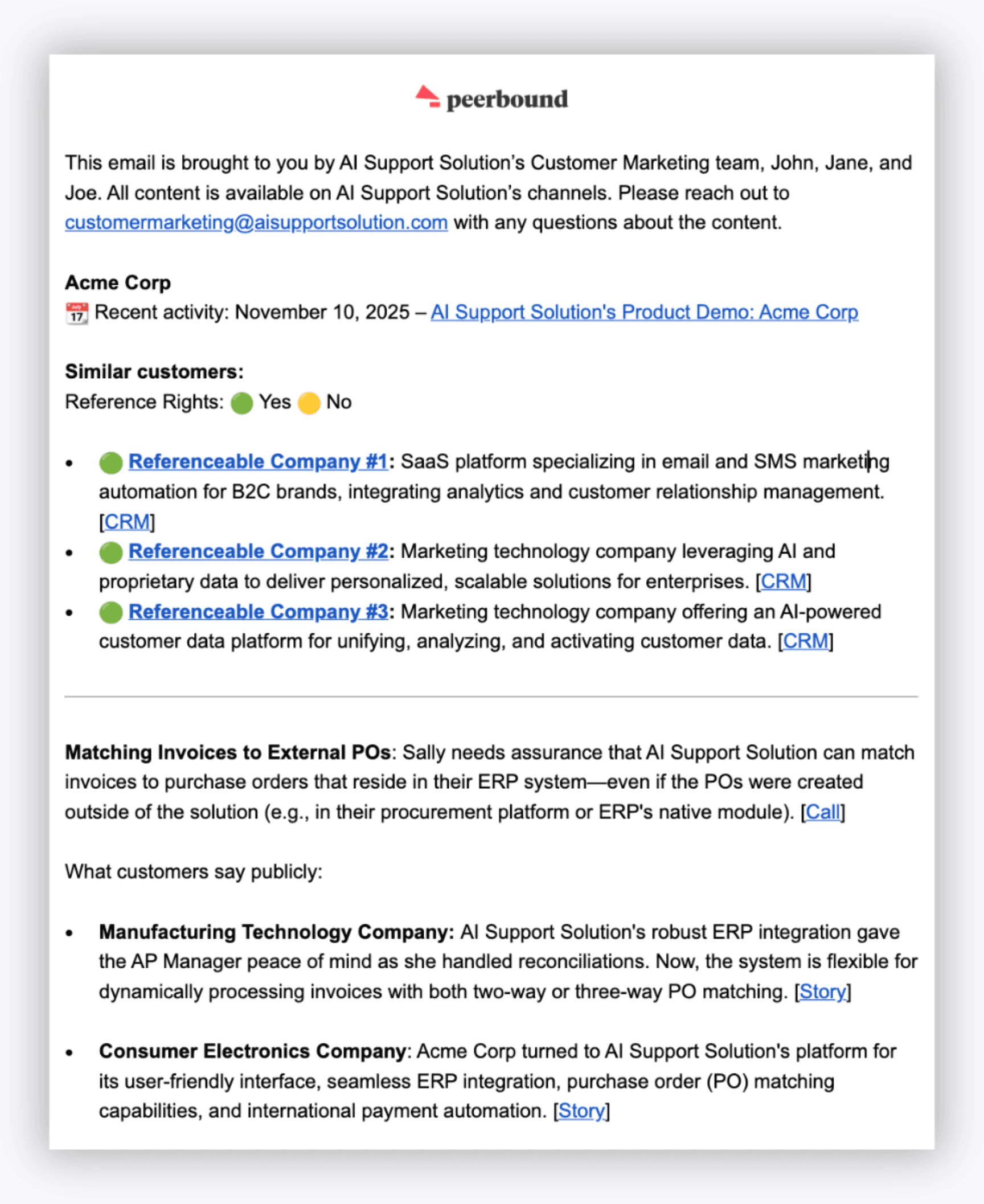 Peerbound Proactive Proof Email for Sales Enablement