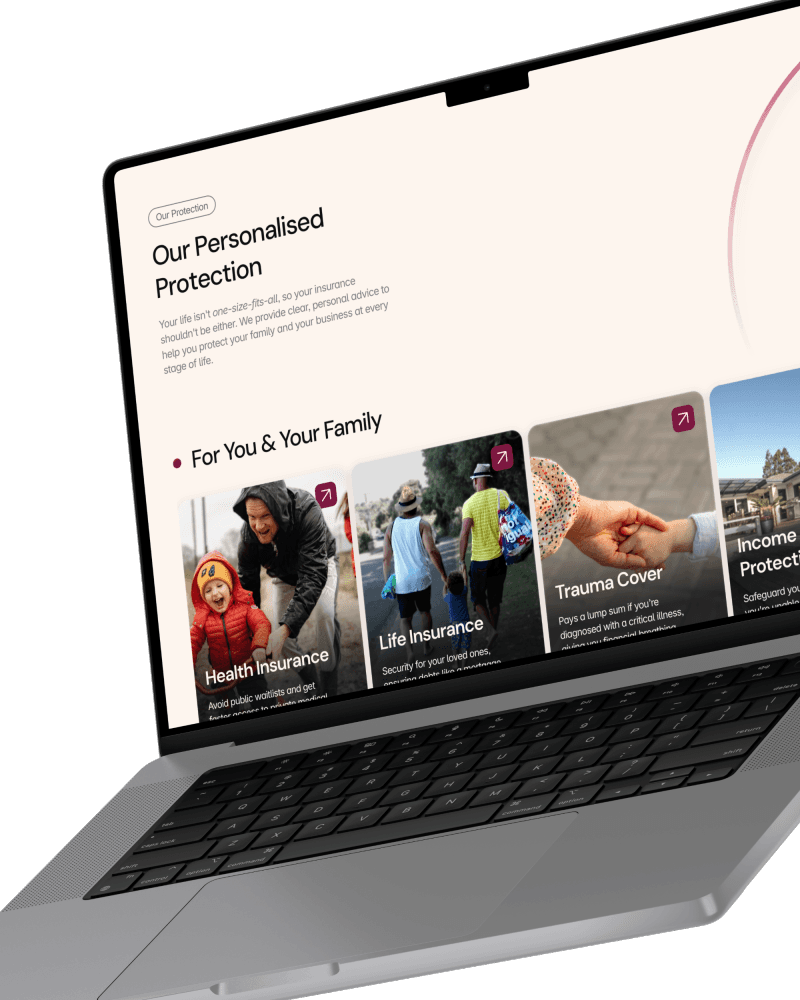 Personalised Insurance Services displayed on Laptop