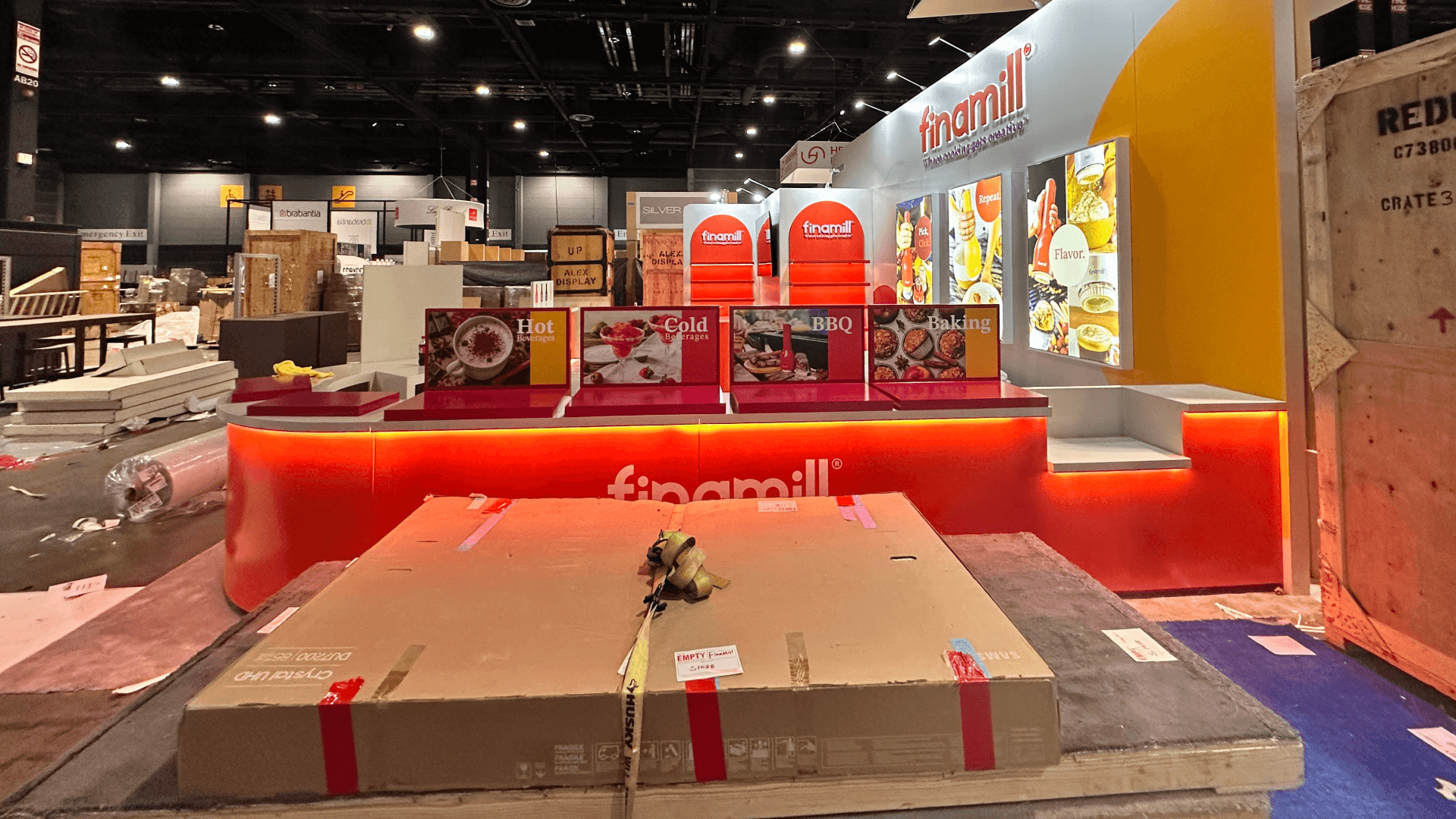 Finamill IHS 2025 20x30 booth at McCormick Place — credibility wall graphics with awards proof points and clean install closeout