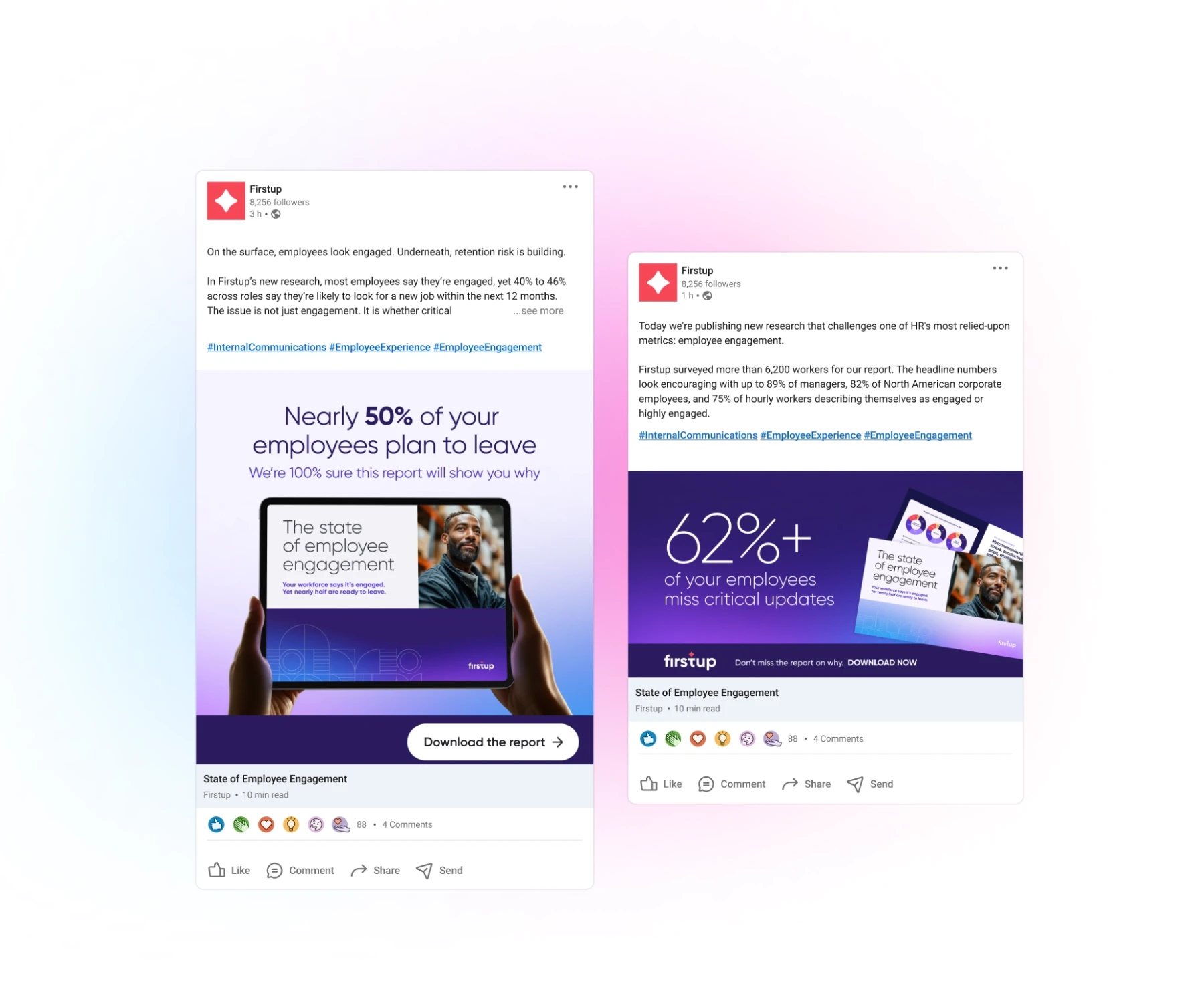 Firstup campaign linkedin ads for State of Emploiyee Engagement Report