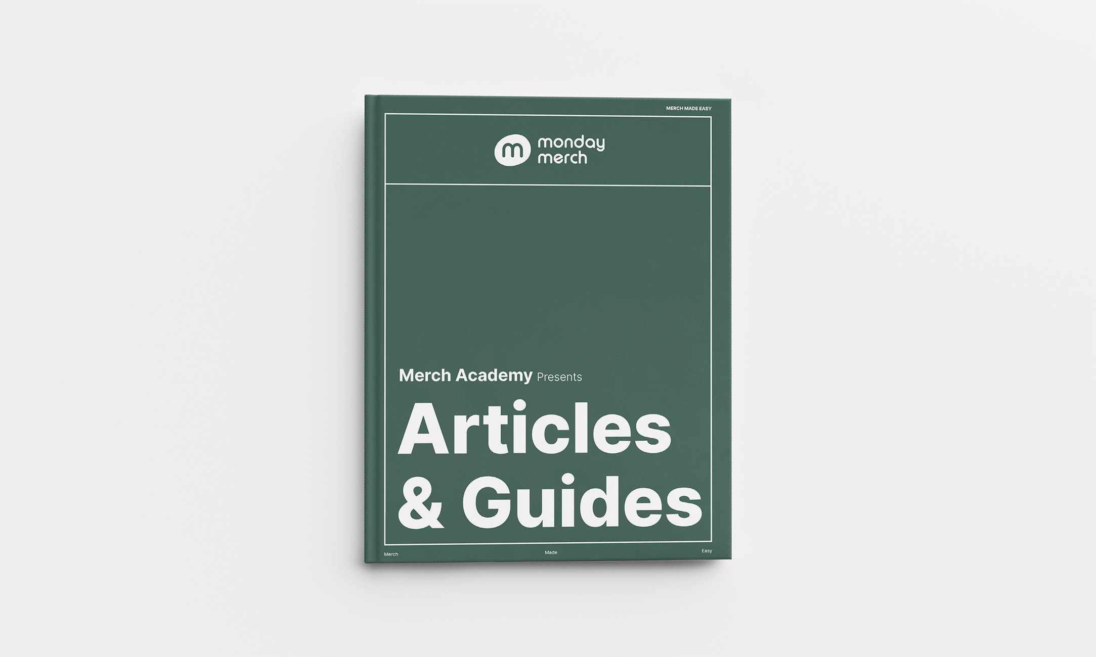 Du merchandising et des articles promotionnels expliqués dans un livre sur des articles et guides conçus par Monday Merch