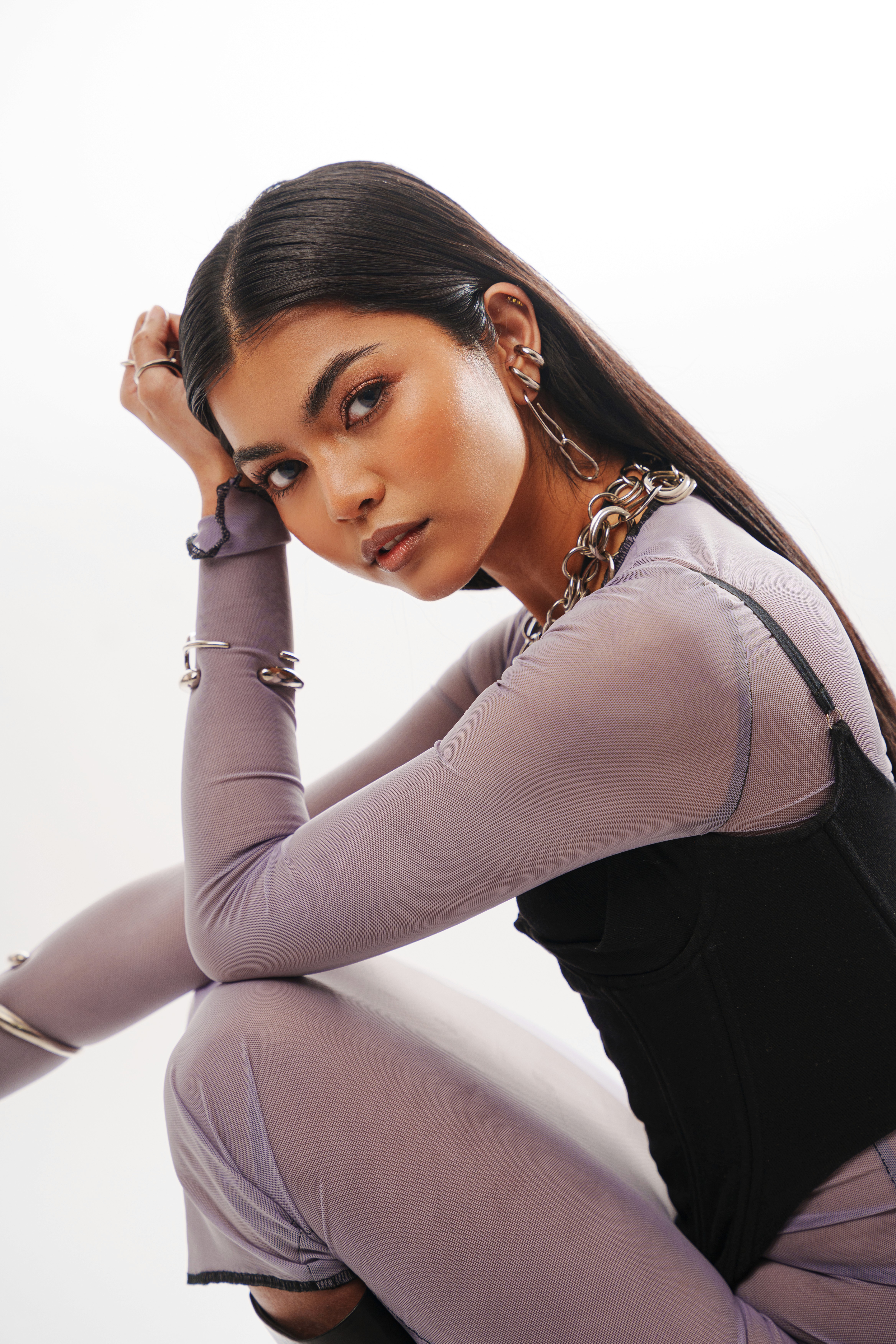 female model in modern outfit