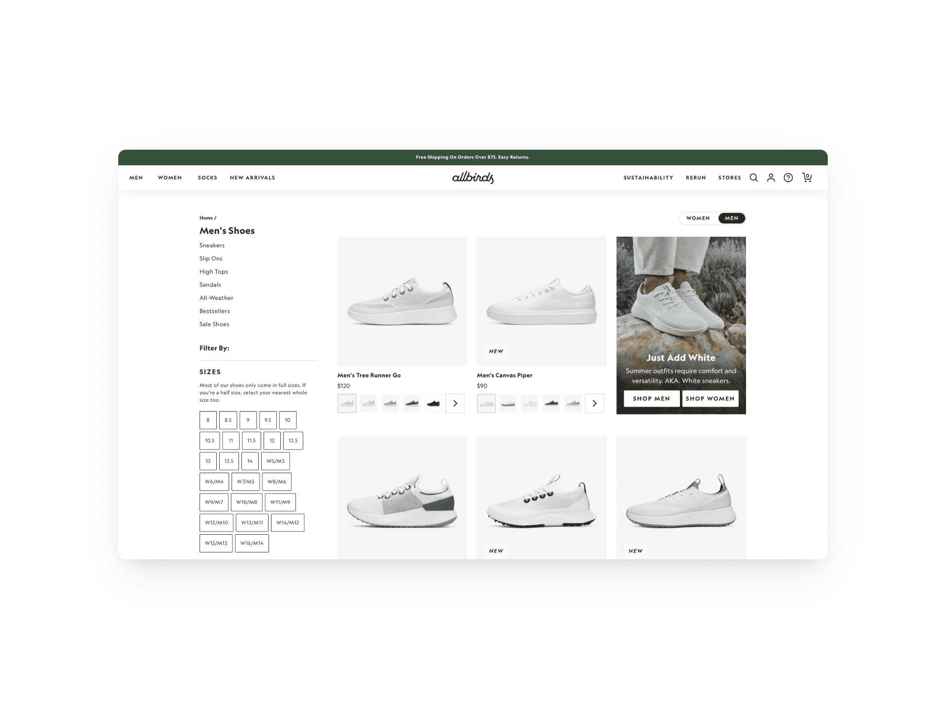 Allbirds website snippet