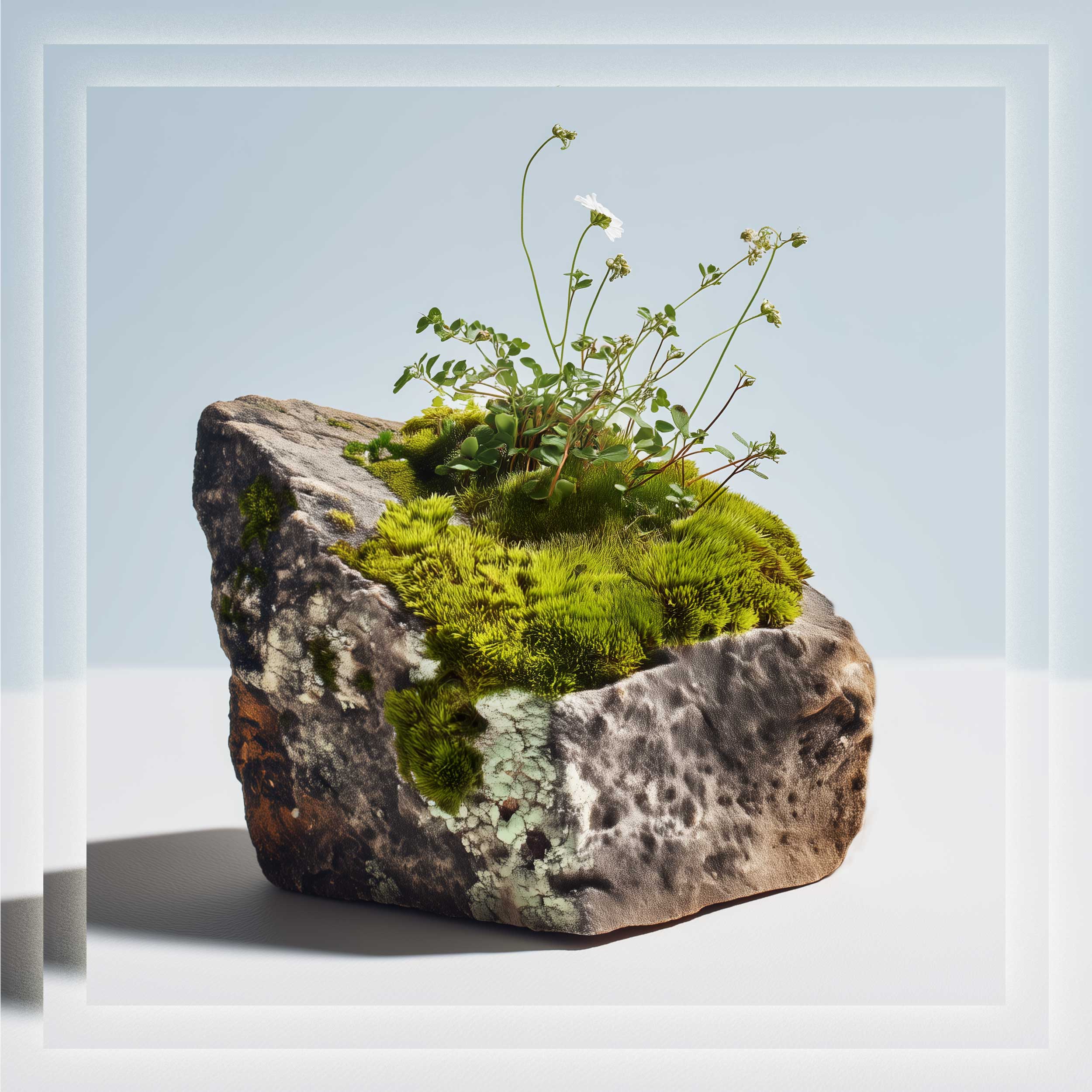 Small plant and moss growing on a rock