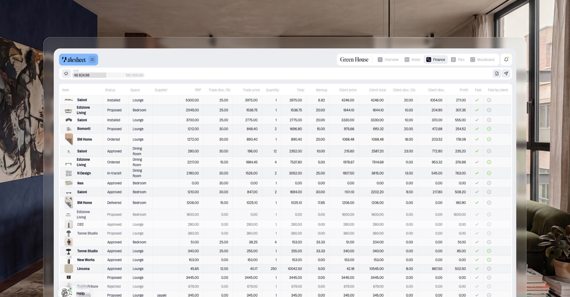 Project finance and margin tracking inside thesheet