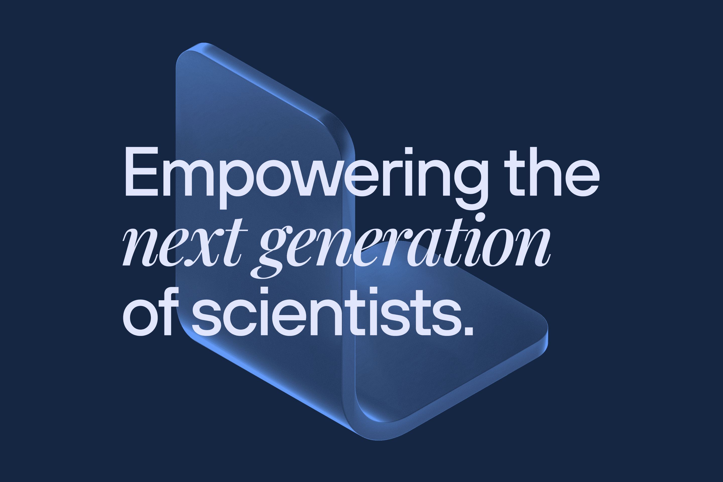 A 3D render of the new Labster logo, overlapping with a company slogan.