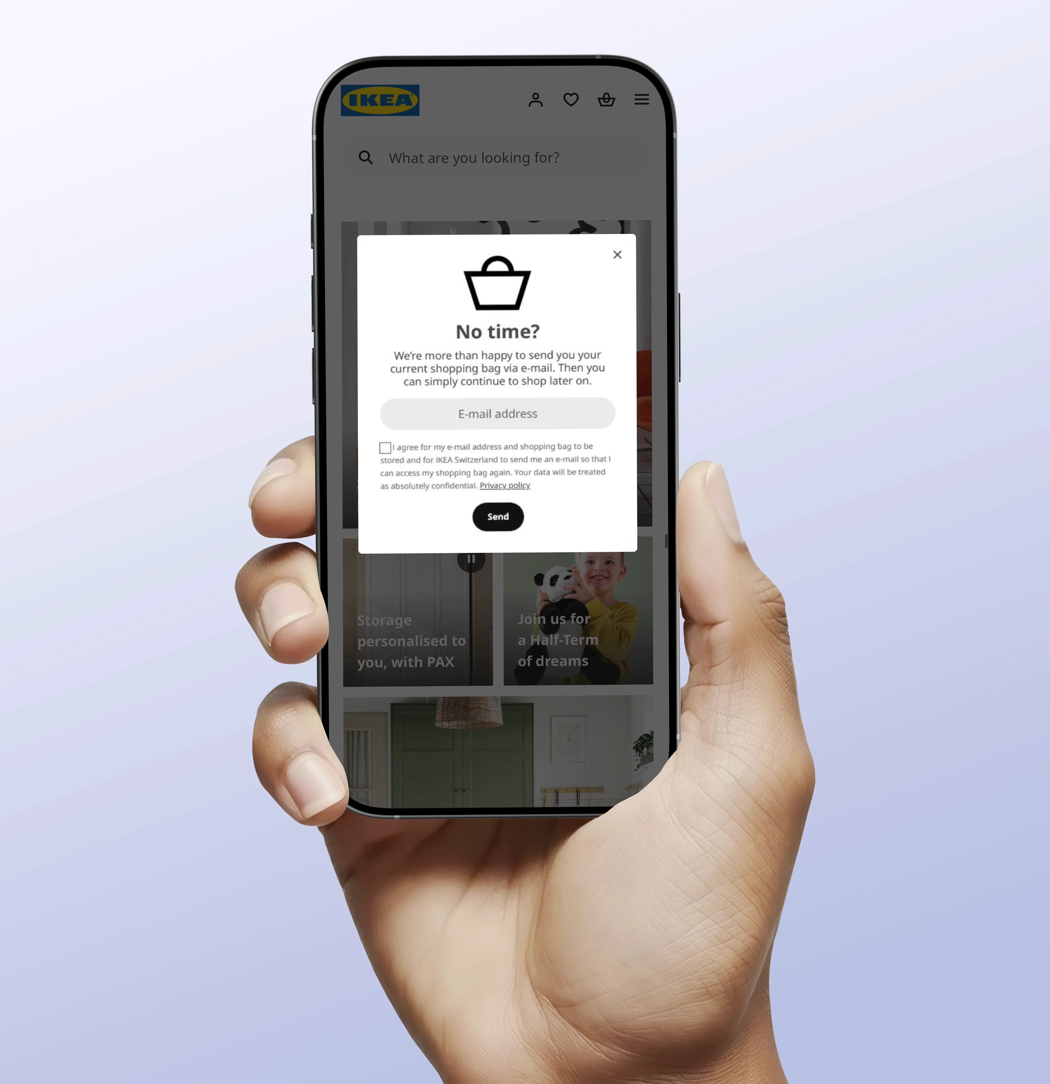 Smartphone som visar Sovendus produktskärm