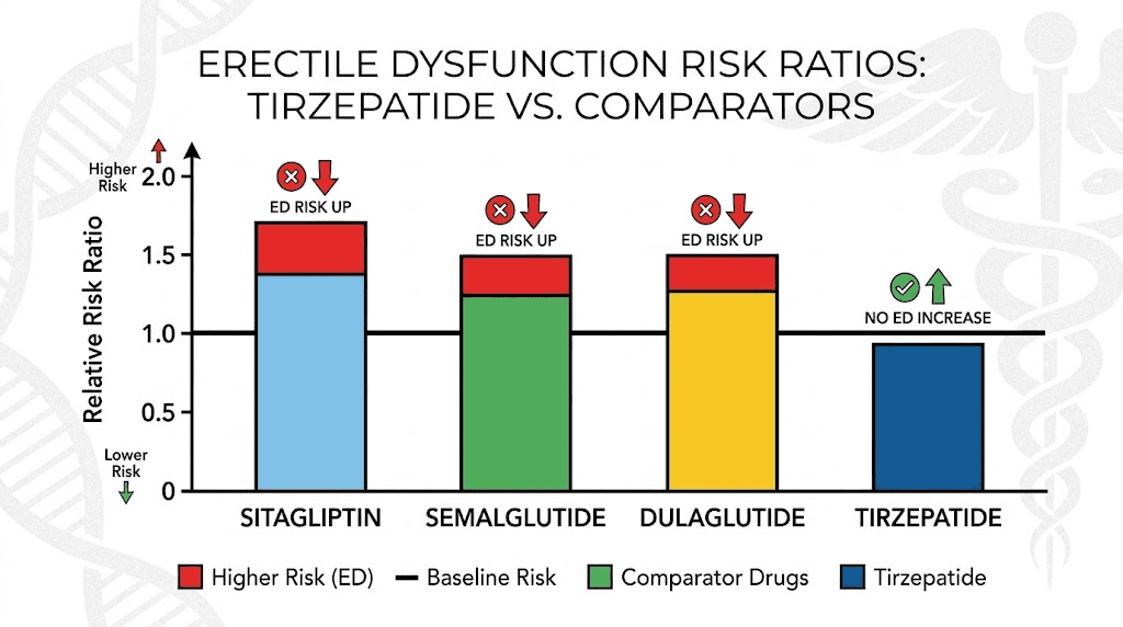 Tirzepatide erectile dysfunction risk comparison chart versus other diabetes medications