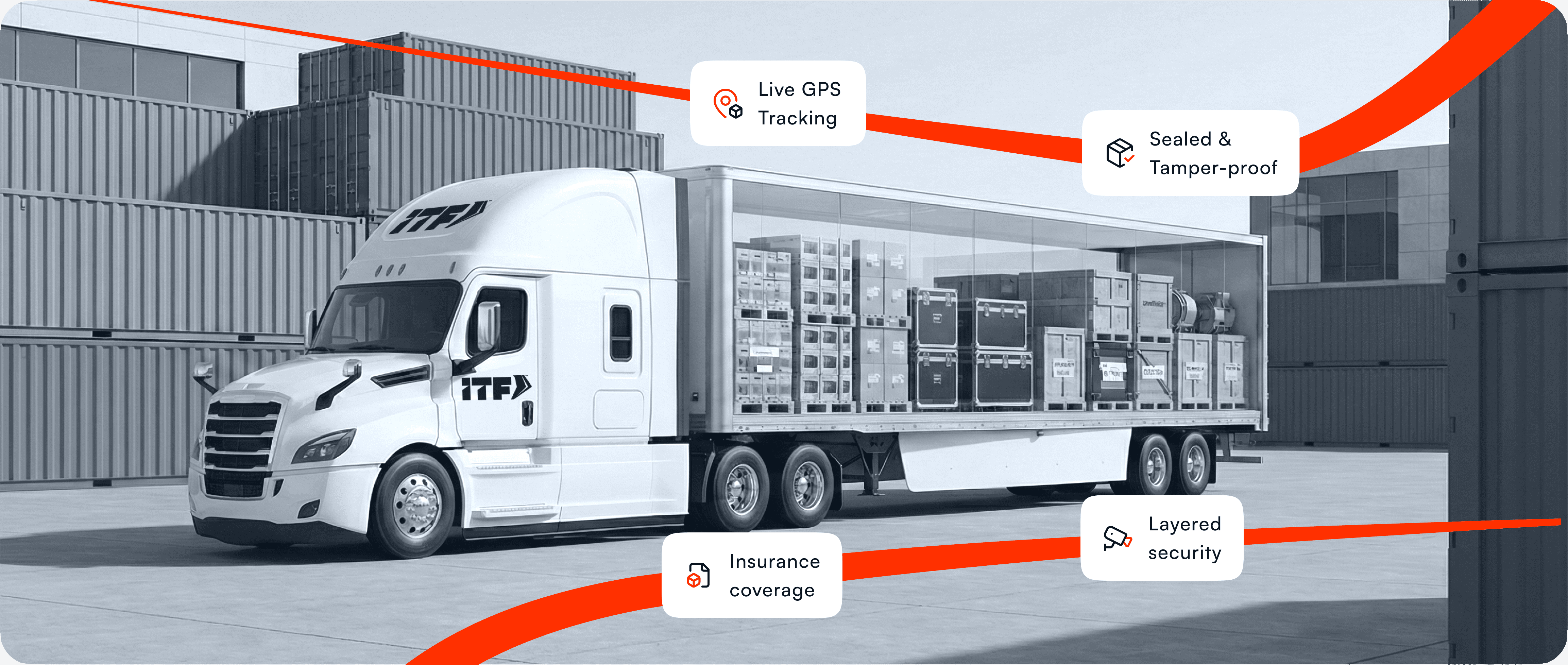 ITF semi-truck backed into warehouse loading dock for shipment pickup
